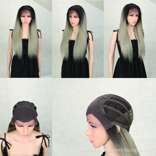 MAGIC 13X4 Noble Lace Front Wigs Wholesale Heat Resistant Yaki Straight With Bang Long Wigs Ombre Synthetic Lace Frontal Wigs